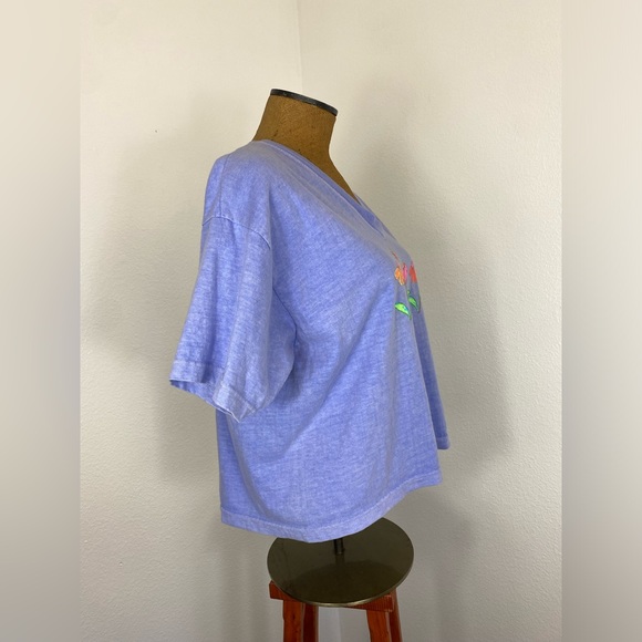 Fresh Produce Boxy Loose Crop Tee OS Floral Butterfly Appliqué 90's Classic Top - Picture 6 of 9